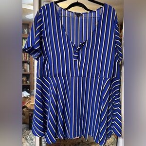 Blue Black and White Striped Women's Top